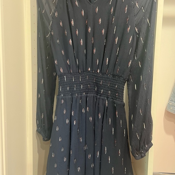 Veronica Beard Holiday Navy Blue Silver Smocked metallic Cocktail Dress Size 4 - Picture 6 of 6